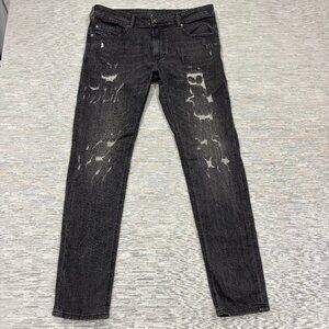 Diesel Thavar XP Jeans Mens 33 x 34 Gray Distressed Denim Slim Skinny Fit
